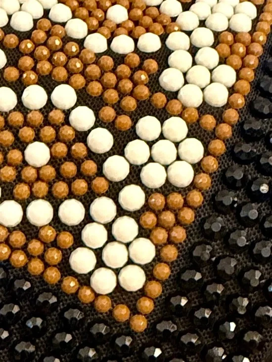 Vintage 60s Roger Van S BOHO Black, Brown & Cream Beaded Tote Shoulder Bag - Picture 5 of 8